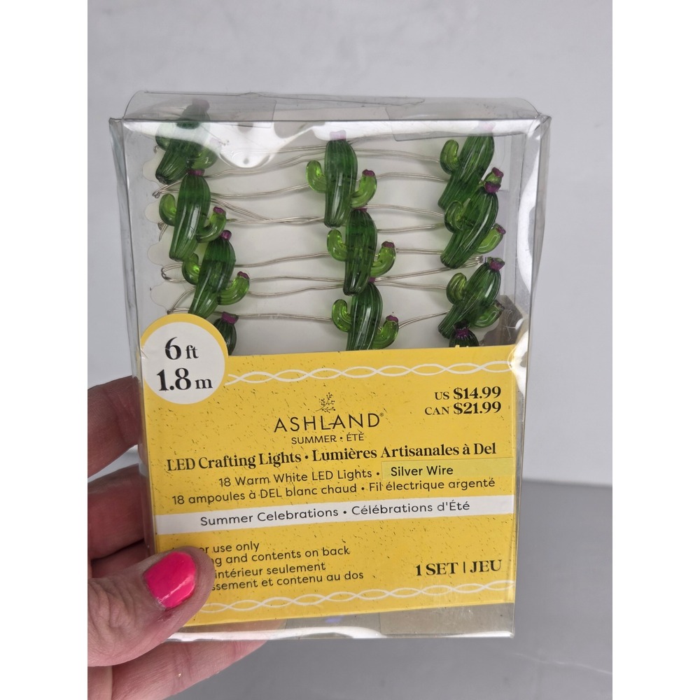 Ashland Summer LED Cactus Crafting Lights 6ft 18 Warm White LED Silver Wire NEW
